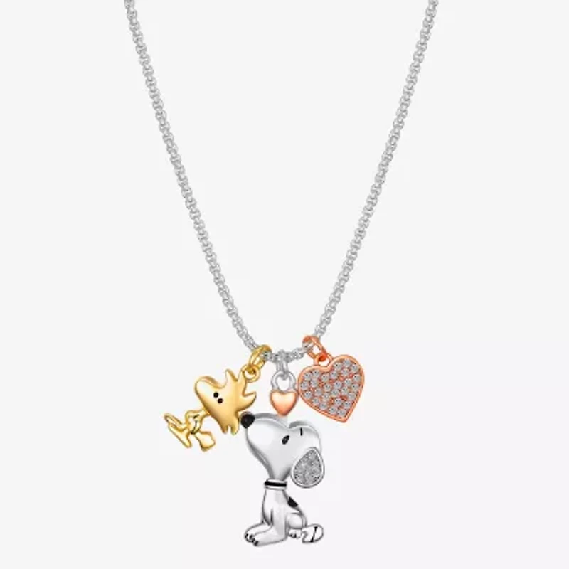 Disney Classics Womens Crystal 10K Tri-Color Gold Over Brass Heart 16 Inch Pendant Necklace