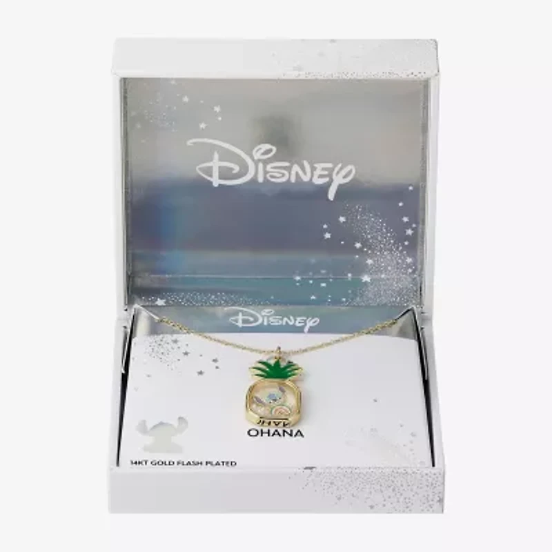 Disney Classics Pineapple Womens Crystal 10K Gold Over Brass 16 Inch Pendant Necklace