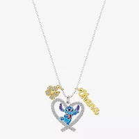 Disney Classics Ohana Womens Cubic Zirconia 10K Gold Over Brass Pure Silver Over Brass Flower Heart 16 Inch Pendant Necklace