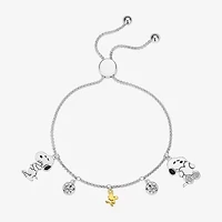 Disney Classics Womens Crystal Pure Silver Over Brass Peanuts Charm Bracelet