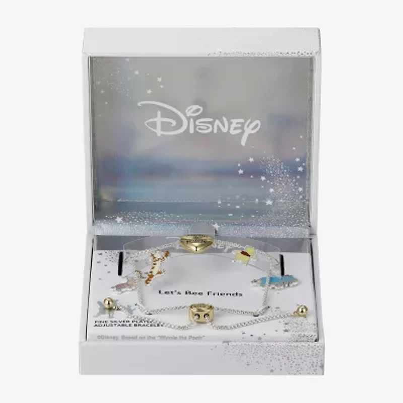 Disney Classics Womens 10K Gold Over Brass Pure Silver Over Brass Heart Winnie The Pooh Charm Bracelet