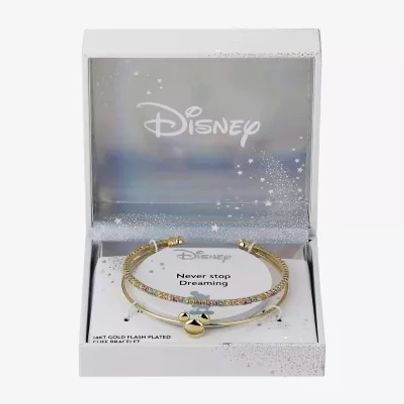 Disney Classics Womens Multi Color Cubic Zirconia 10K Gold Over Brass Mickey Mouse Cuff Bracelet