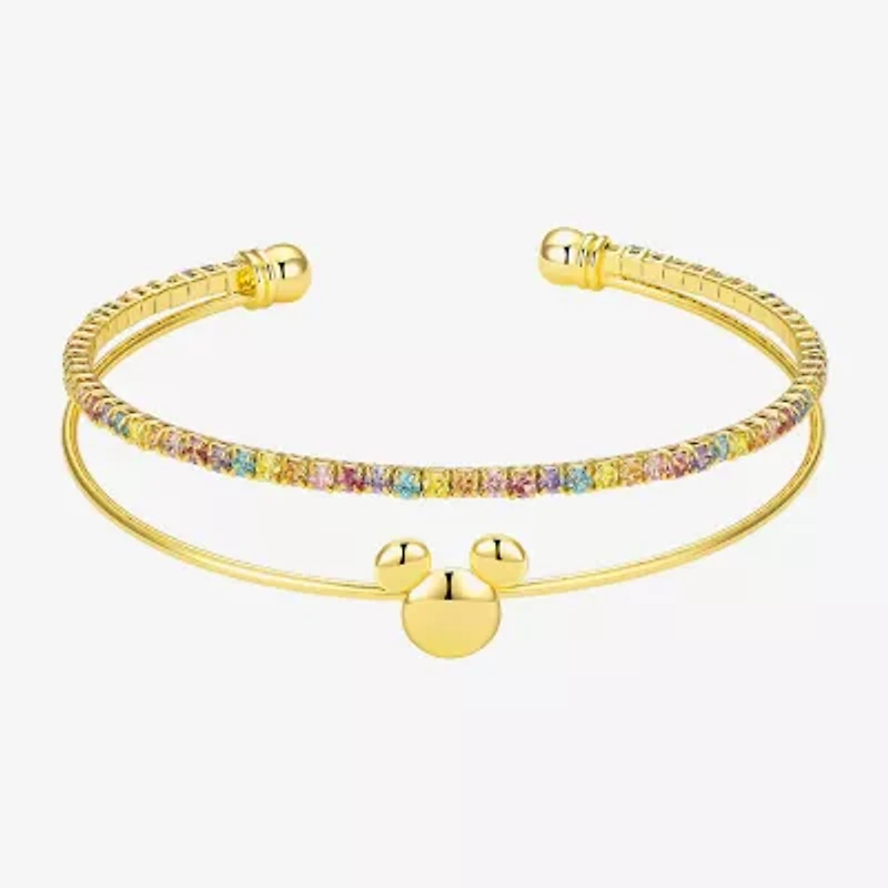 Disney Classics Womens Multi Color Cubic Zirconia 10K Gold Over Brass Mickey Mouse Cuff Bracelet