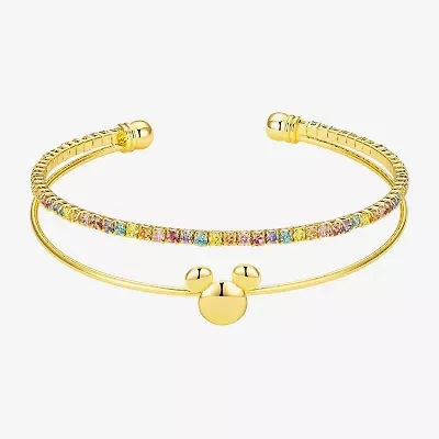 Disney Classics Womens Multi Color Cubic Zirconia 10K Gold Over Brass Mickey Mouse Cuff Bracelet
