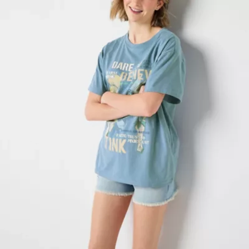 Tinkerbell Boyfriend Womens Crew Neck Short Sleeve Tinker Bell Juniors Graphic T-Shirt