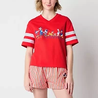 Womens V Neck Short Sleeve Regular Fit Mickey and Friends Juniors Graphic T-Shirt