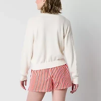 Juniors Womens Crew Neck Long Sleeve Mickey and Friends Cable Knit Pullover Sweater