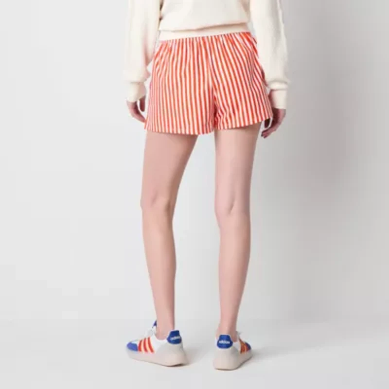 Mickey And Friends Red Stripe Womens Mid Rise Juniors Pull-On Short