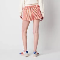 Mickey And Friends Red Stripe Womens Mid Rise Juniors Pull-On Short