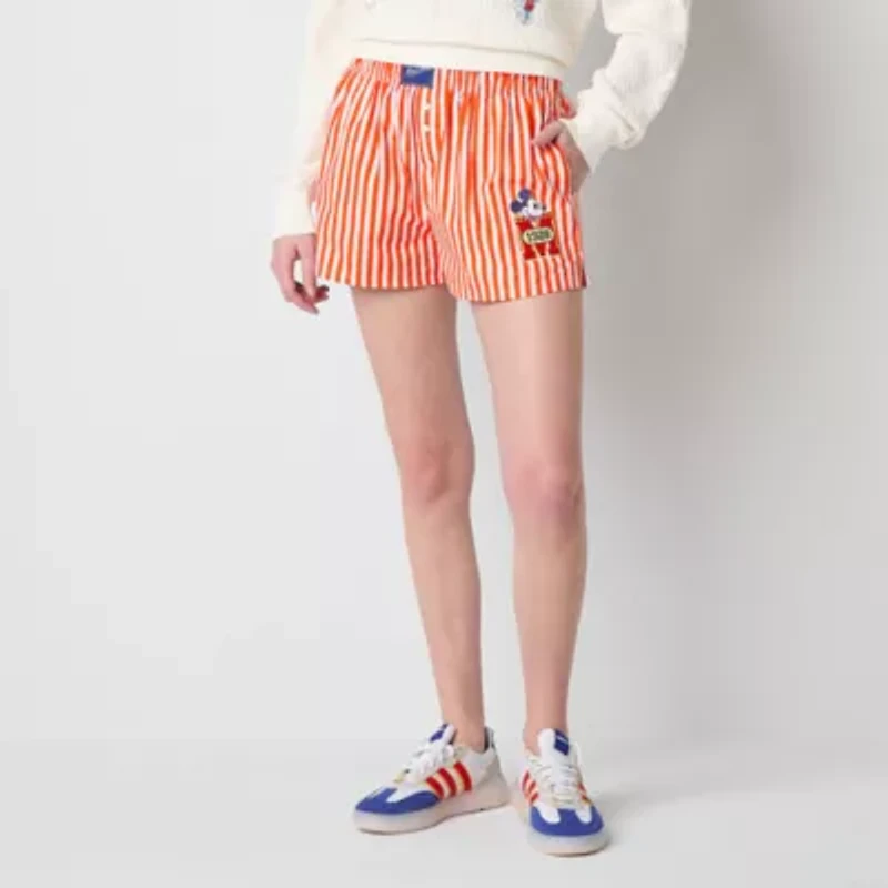 Mickey And Friends Red Stripe Womens Mid Rise Juniors Pull-On Short