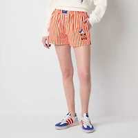 Mickey And Friends Red Stripe Womens Mid Rise Juniors Pull-On Short