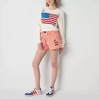 Mickey And Friends Red Stripe Womens Mid Rise Juniors Pull-On Short