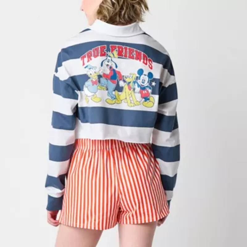 Juniors Womens Long Sleeve Mickey and Friends Polo Shirt