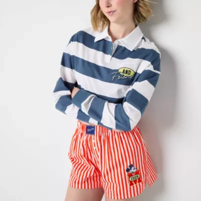 Juniors Womens Long Sleeve Mickey and Friends Polo Shirt