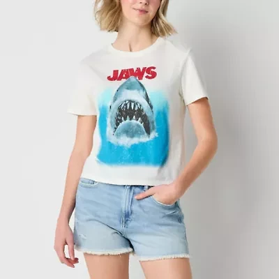 Jaws Semi Fit Womens Crew Neck Short Sleeve Fitted Juniors Graphic T-Shirt