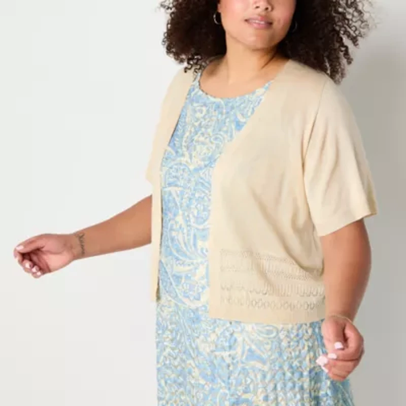 Robbie Bee Womens Floral Midi Jacket Dress Plus