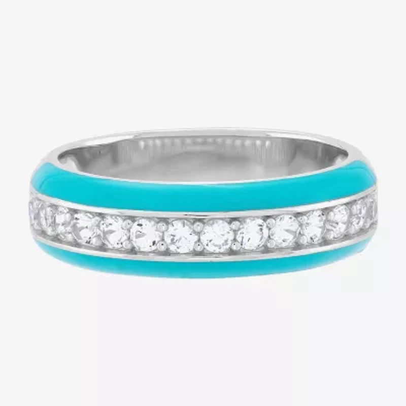 Womens 5.5MM Lab Created White Sapphire Sterling Silver Band