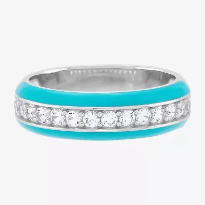 Womens 5.5MM Lab Created White Sapphire Sterling Silver Band
