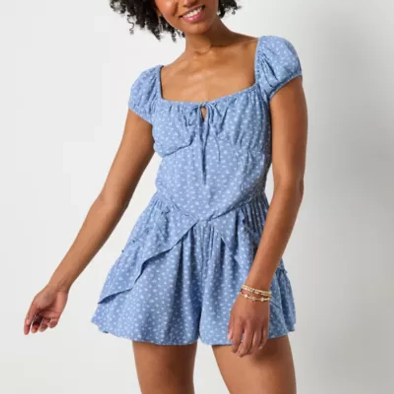 Arizona Womens Short Sleeve Floral Juniors Romper