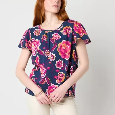 St. John's Bay Womens Crew Neck Short Sleeve Blouse