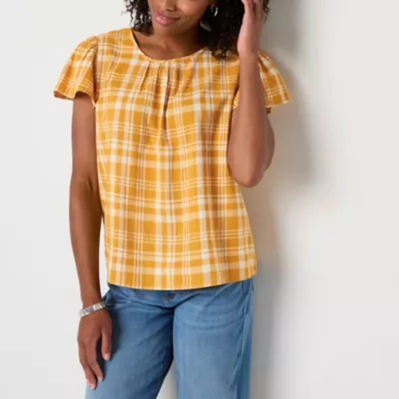 St. John's Bay Womens Crew Neck Short Sleeve Blouse