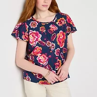 St. John's Bay Womens Crew Neck Short Sleeve Blouse