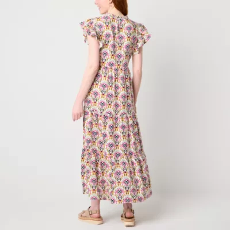 St. John's Bay Womens Short Sleeve Geometric Maxi Dress