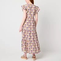 St. John's Bay Womens Short Sleeve Geometric Maxi Dress