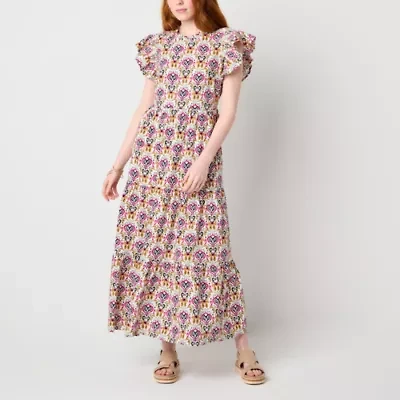 St. John's Bay Womens Short Sleeve Geometric Maxi Dress