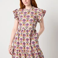St. John's Bay Womens Short Sleeve Geometric Maxi Dress
