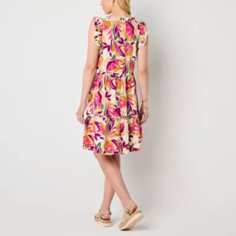 St. John's Bay Womens Short Sleeve Floral Drop Waist Dress