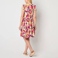St. John's Bay Womens Short Sleeve Floral Drop Waist Dress