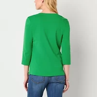 St. John's Bay Womens V Neck 3/4 Sleeve T-Shirt