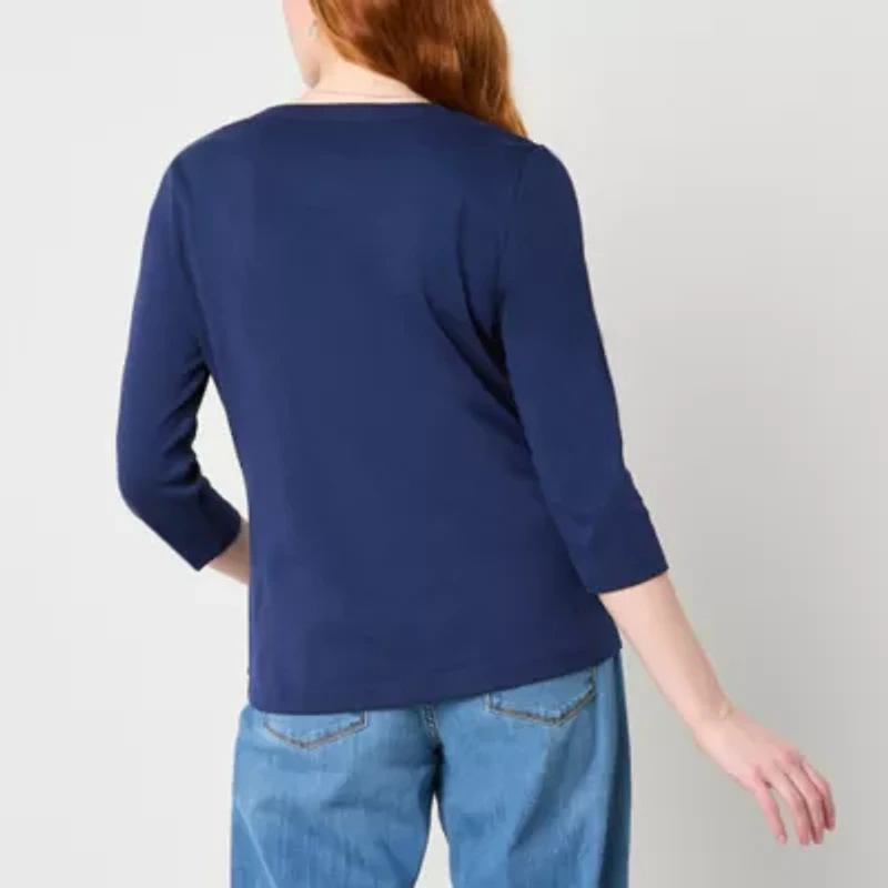 St. John's Bay Womens V Neck 3/4 Sleeve T-Shirt