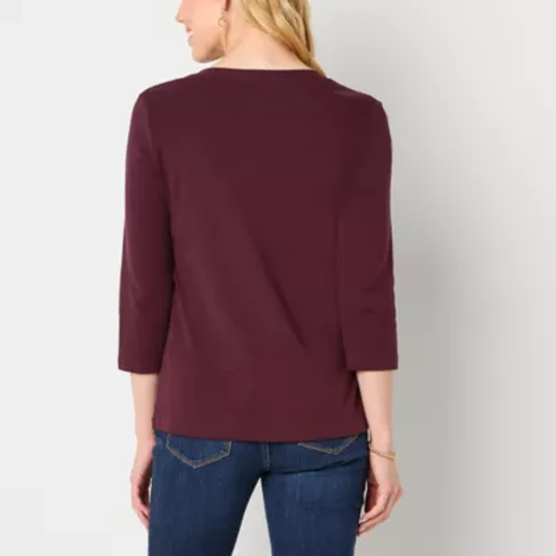 St. John's Bay Womens V Neck 3/4 Sleeve T-Shirt