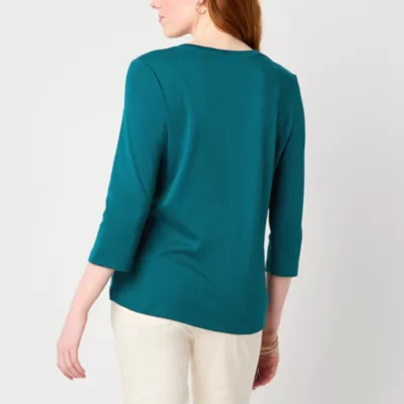 St. John's Bay Womens V Neck 3/4 Sleeve T-Shirt