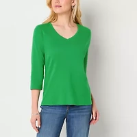 St. John's Bay Womens V Neck 3/4 Sleeve T-Shirt