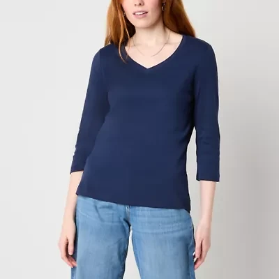 St. John's Bay Womens V Neck 3/4 Sleeve T-Shirt
