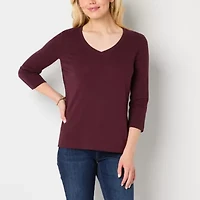 St. John's Bay Womens V Neck 3/4 Sleeve T-Shirt