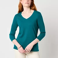 St. John's Bay Womens V Neck 3/4 Sleeve T-Shirt