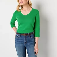St. John's Bay Womens V Neck 3/4 Sleeve T-Shirt