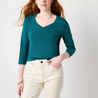 St. John's Bay Womens V Neck 3/4 Sleeve T-Shirt