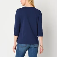 St. John's Bay Womens Easy-on + Easy-off V Neck 3/4 Sleeve Adaptive T-Shirt