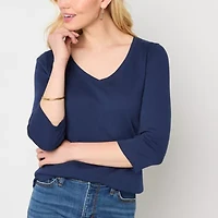 St. John's Bay Womens Easy-on + Easy-off V Neck 3/4 Sleeve Adaptive T-Shirt