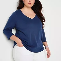 St. John's Bay Womens Easy-on + Easy-off V Neck 3/4 Sleeve Adaptive Plus T-Shirt