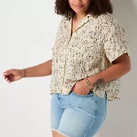 a.n.a Soft Drape Womens Short Sleeve Fitted Regular Fit Plus Button-Down Shirt