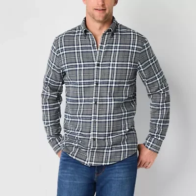 St. John's Bay Dexterity Mens Easy-on + Easy-off Long Sleeve Adaptive Classic Fit Flannel Shirt