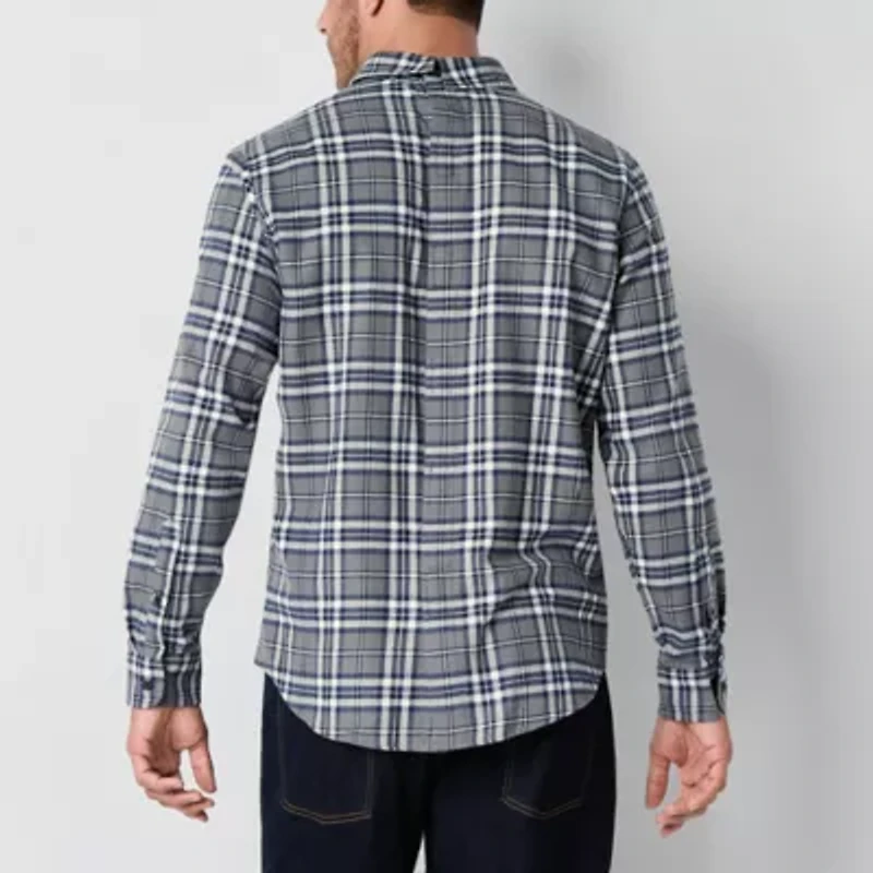 St. John's Bay Mens Easy-on + Easy-off Seated Wear Long Sleeve Adaptive Classic Fit Flannel Shirt