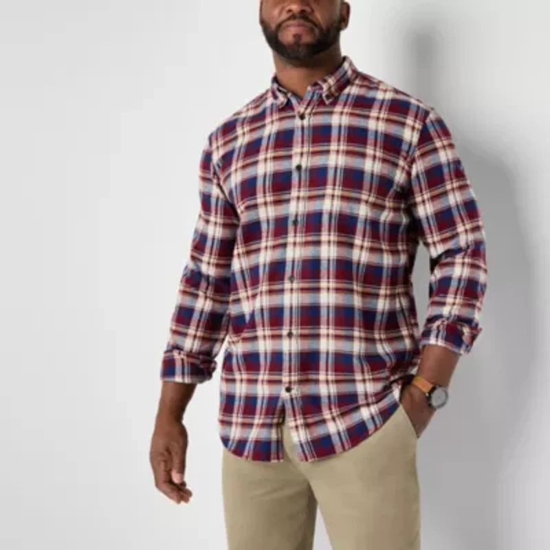 St. John's Bay Mens Long Sleeve Classic Fit Big and Tall Flannel Shirt