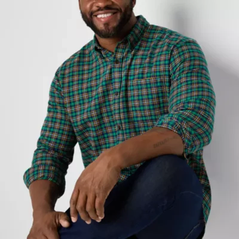 St. John's Bay Dexterity Mens Easy-on + Easy-off Long Sleeve Adaptive Classic Fit Big and Tall Flannel Shirt
